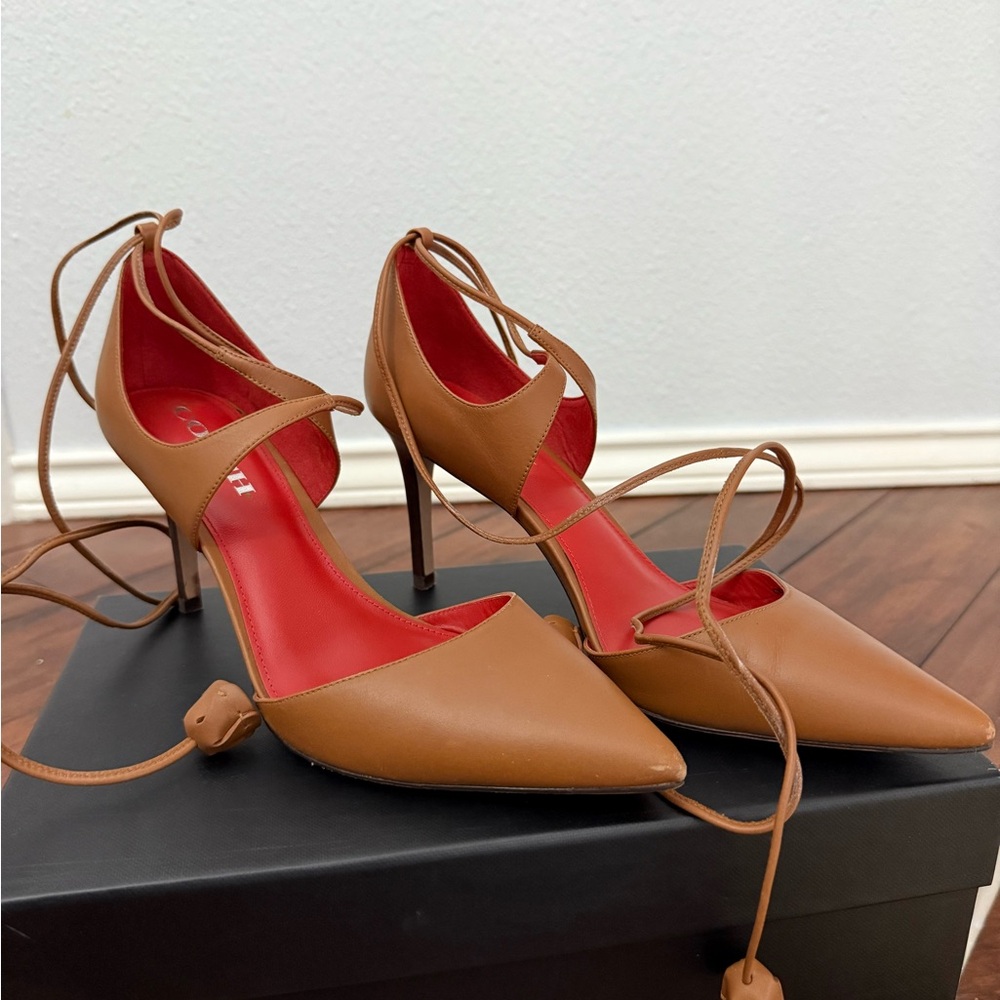 Coach Brown and Red Pointed-Toe Heels with Ankle wrap